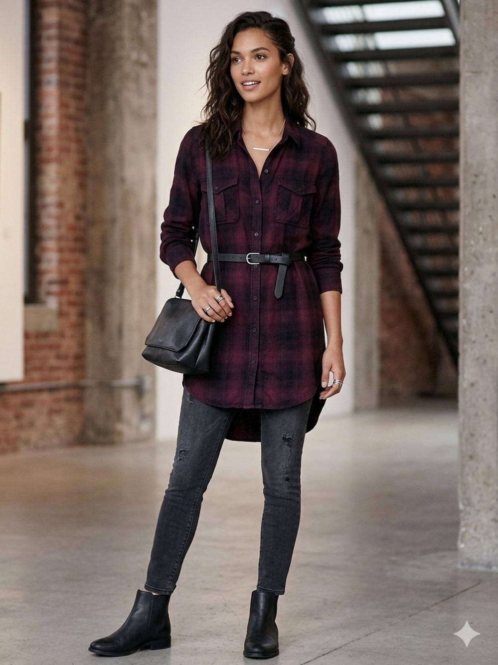 Wilfred Burgundy Plaid Button-Up Tunic
